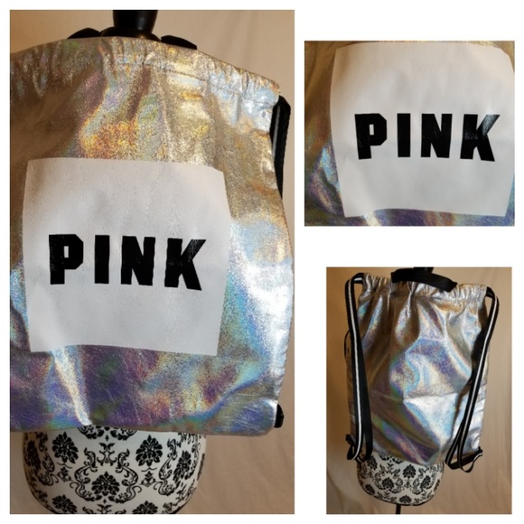 PINK Victoria's Secret Silver Holographic Backpack - Picture 2 of 4